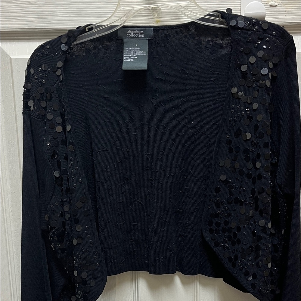 dressbarn Collection Black Knit Open Cardigan with Subtle Texture